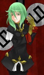  alternate_costume alternate_hairstyle aoshima commentary_request daiyousei female gauntlets green_eyes green_hair highres jacket long_hair looking_at_viewer military military_uniform no_wings pants solo touhou uniform 