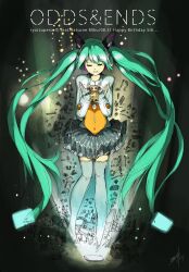  aqua_hair closed_eyes commentary_request female hatsune_miku heartbeat_(module) highres long_hair marcey odds_&amp;_ends_(vocaloid) project_diva_(series) project_diva_f robot skirt solo thighhighs twintails very_long_hair vocaloid 