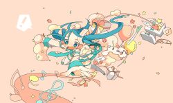  ! 39 aqua_eyes aqua_hair balloon commentary_request falling female gift hatsune_miku higashi_(azm) long_hair monitor musical_note open_mouth solo spring_onion twintails very_long_hair vocaloid 