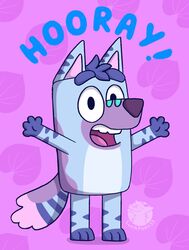  andromorph_(lore) anthro blue_body blue_fur blue_hair bluey_(series) canid canine dialogue english_text fox fur hair hi_res luckfoxo33 male mammal multicolored_body multicolored_fur open_mouth open_smile pink_background purple_body purple_fur simple_background smile text tolng trans_(lore) trans_man_(lore) white_body white_fur wide_eyed 