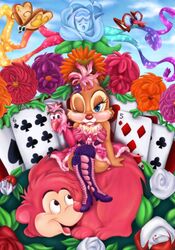  2019 ace_of_spades alice_in_wonderland_(1951) alice_in_wonderland_(disney) anthro avian bird blue_eyes blush boots card chip_&#039;n_dale chipmunk clarice_(disney) clothed clothing disney dress elemental_creature eulipotyphlan eyelashes female five_of_diamonds flamingo flora_fauna flower footwear four_of_clubs fur ground_squirrel group hedgehog hidden_mickey high_heeled_boots high_heels legwear looking_at_viewer mammal one_eye_closed plant playing_card red_nose rodent rose_(flower) sciurid shoes six_of_clubs spades_(suit) suit_symbol tan_body tan_fur thigh_boots thigh_highs ultramanminion wink wonderland 