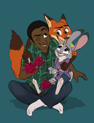  2017 aloha_shirt anthro artsymaria bracelet brown_eyes brown_hair canid canine clothing crossed_legs dark_body dark_skin disney female food footwear fox fur green_background green_clothing green_eyes green_shirt green_topwear grey_body grey_fur group hair human jewelry judy_hopps lagomorph leporid male mammal mmf necklace nick_wilde on_lap one_eye_closed open_mouth orange_body orange_fur pattern_clothing pattern_shirt pattern_topwear pawpsicle plaid plaid_clothing plaid_shirt plaid_topwear popsicle purple_clothing purple_eyes purple_shirt purple_topwear quentin_(zylo24) rabbit red_fox self_insert shirt signature simple_background sitting_on_lap smile socks topwear trio true_fox white_clothing white_footwear white_socks zootopia 