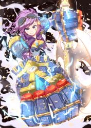  axe blue_eyes commentary_request duplicate female goggles image_sample league_of_legends md5_mismatch mushiboy pink_hair pixel-perfect_duplicate pixiv_sample shoulder_pads smirk vi_(league_of_legends) weapon 