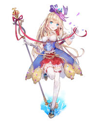  :p absurdres atelier_(series) atelier_lydie_&amp;_suelle blonde_hair blue_eyes detached_sleeves dress female full_body gloves highres holding holding_staff ilmeria_von_leinweber leg_up long_hair looking_at_viewer official_art photoshop_(medium) puffy_sleeves ribbon ribbon-trimmed_legwear ribbon_trim simple_background solo staff thighhighs tongue tongue_out white_background white_gloves white_thighhighs yuugen 