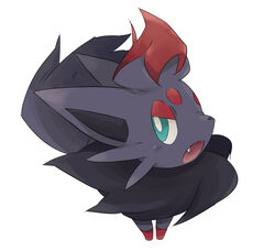  bright_pupils commentary_request full_body green_eyes looking_at_viewer nakamura_sandayo no_humans oerba_yun_fang open_mouth pokemon pokemon_(creature) solo standing white_background white_pupils zorua 