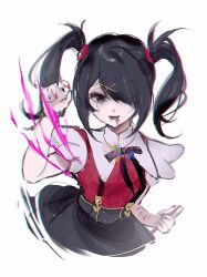  ame-chan_(needy_girl_overdose) bad_id bad_twitter_id black_eyes black_hair black_nails black_ribbon bleeding blood collared_shirt cropped_legs crying crying_with_eyes_open female hair_ornament hair_over_one_eye hand_up highres holding_razor long_hair looking_at_viewer mizureito nail_polish neck_ribbon needy_girl_overdose open_mouth pink_blood razor red_nails red_shirt ribbon self-harm self-harm_scar shirt simple_background skirt smile solo suspender_skirt suspenders tears twintails vomiting_rainbows white_background wrist_cutting x_hair_ornament 