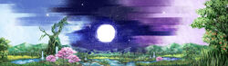  cherry_blossoms commentary_request forest full_moon highres landscape moon mountain nature no_humans original outdoors photoshop_(medium) river same_2009 scenery sky star_(sky) starry_sky tree water waterfall 