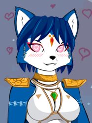  anthro blush breasts canid canine clothed clothing female fox freefox heart_eyes heart_symbol krystal_(star_fox) looking_at_viewer love mammal nintendo question_mark reaction_image slideshow solo star_fox 