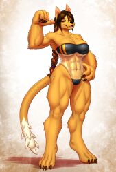  2024 4_fingers abs absurd_res anthro arm_tuft big_breasts braided_hair breasts brown_eyes brown_hair canid clothing collarbone diamond_dog_(mlp) digitigrade dipstick_tail elbow_tuft eyebrows eyelashes female fingers friendship_is_magic fur gris_swimsuit hair hand_on_hip hasbro hi_res looking_at_viewer mammal markings meme meme_clothing muscular my_little_pony mykegreywolf navel one-piece_swimsuit orange_body orange_fur shoulder_tuft solo swimwear tail tail_markings translucent translucent_clothing translucent_swimwear tuft 