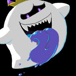  1:1 black_background black_sclera blue_tongue crown different_strokes_gallery digital_media_(artwork) dr_mango ghost glistening glistening_tongue headgear king_boo luigi&#039;s_mansion male mario_bros nintendo oekaki purple_eyes r0dlod shaded sharp_teeth simple_background solo spirit teeth tongue white_body 