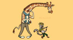  2024 absurd_res anthro artdexo2000 black_nose bottomwear clothed clothed_anthro clothed_male clothing dreamworks duo fingers footwear fur giraffe giraffid headpiece hi_res hooved_fingers hooves horn king_julien lemur madagascar_(series) male mammal markings melman_mankiewicz_iii open_mouth open_smile ossicone pants primate ring-tailed_lemur ring_(marking) ringed_tail scarf shawl shoes smile sneakers spots spotted_body spotted_fur strepsirrhine striped_markings striped_tail stripes tail tail_markings teeth topless topless_anthro topless_male white_body white_fur yellow_body yellow_fur 