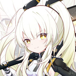  absurdres breasts chinese_commentary closed_mouth commentary female headgear highres holding holding_weapon karenina:_scire_(punishing:_gray_raven) karenina_(punishing:_gray_raven) long_hair looking_at_viewer orange_eyes punishing:_gray_raven sideboob sidelocks small_breasts twintails weapon white_hair yeyou_(pwny8774) 