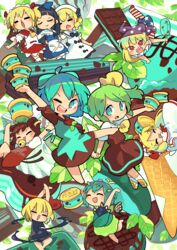  6+girls ;d ^_^ alternate_color arms_up candy chen chibi chocolate chocolate_bar cirno closed_eyes clownpiece commentary daiyousei double_scoop eternity_larva fairy food full_body happy highres ice_cream ice_cream_cone ice_cream_sandwich lily_white looking_at_viewer luna_child mint mint_chocolate moyazou_(kitaguni_moyashi_seizoujo) multiple_girls one_eye_closed open_mouth rumia smile star_sapphire sunny_milk touhou 