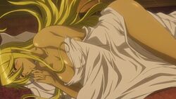  blanket blonde_hair blush closed_eyes highschool_of_the_dead marikawa_shizuka oppai sleeping 