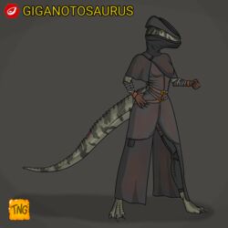  1:1 anthro belt bite_mark bloodborne carcharodontosaurid clothing dinosaur extinct female fromsoftware giganotosaurus gloves handwear hat headgear headwear hi_res jurassic_park jurassic_world:_dominion mask osteoderms prehistoric_species reptile scalie scar solo sony_corporation sony_interactive_entertainment the_nameless_guy theropod universal_studios 