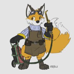  canid canine eyewear eyewear_on_head fox goggles goggles_on_head male mammal mechanic multi_tail run_rabbit_bounce tail welding_goggles welding_torch 