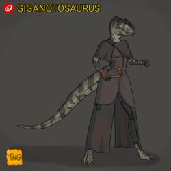  1:1 anthro belt bite_mark bloodborne carcharodontosaurid clothing dinosaur extinct female fromsoftware giganotosaurus gloves handwear hi_res multiple_scars osteoderms prehistoric_species reptile scalie scar solo sony_corporation sony_interactive_entertainment the_nameless_guy theropod 