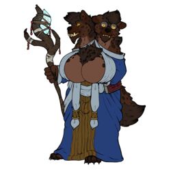  1:1 clothing conjoined eyewear fantasy female glasses gnoll herm_(lore) hi_res hyena magic_user mammal min_(artist) robe solo staff 