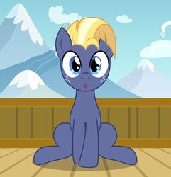  badumsquish blonde_hair blue_eyes cloud earth_pony equid equine freckles friendship_is_magic hair hasbro hi_res horse looking_at_viewer male mammal mountain my_little_pony open_mouth pony sitting solo star_tracker_(mlp) wide_eyed 