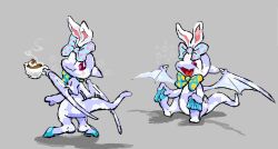  ambiguous_gender anthro bow_tie cloud_neopet container cup grey_background membrane_(anatomy) membranous_wings neopet_(species) neopets shoyru simple_background solo wings worm_(artist) 