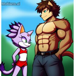  ai_generated_media_(subject) animal_humanoid blaze_the_cat duo female humanoid larger_male male male/female mammal mammal_humanoid muscular original_character sega size_difference sonic_the_hedgehog_(series) 