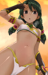  :o arabian_clothes arm_up armlet armpits bandeau black_eyes black_gloves breasts breath cowboy_shot crop_top female fingerless_gloves gloves green_hair hair_ornament hot long_hair looking_at_viewer navel panties parted_lips revealing_clothes small_breasts solo soulcalibur soulcalibur_iv standing stomach sweat talim tea_(nakenashi) thighs underwear white_panties 