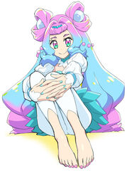  barefoot blue_eyes blue_hair commentary_request cure_la_mer double_bun eyelash_ornament feet female fingernails hair_bun highres hugging_own_legs laura_la_mer leggings legs long_hair looking_at_viewer magical_girl multicolored_hair nail_polish pearl_hair_ornament pink_eyes pink_hair precure puffy_sleeves simple_background sitting smile solo thick_eyebrows toenail_polish toenails tropical-rouge!_precure ueyama_michirou very_long_hair white_background 