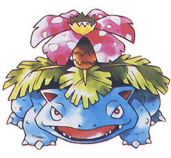  1996 3_toes ambiguous_gender blue_body blue_skin claws elemental_creature fangs feet feral flora_fauna flower flower_(anatomy) fronds front_view full-length_portrait generation_1_pokemon half-closed_eyes ken_sugimori leaf light lighting looking_at_viewer low_res narrowed_eyes nintendo official_art open_mouth open_smile plant pokemon pokemon_(species) portrait prick_ears quadruped red_eyes red_tongue scalie shadow simple_background smile solo standing teeth toe_claws toes tongue traditional_media_(artwork) tree venusaur warts white_background white_claws 