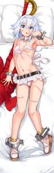  absurdres armpits bikini blue_eyes breasts dakimakura_(medium) fate/grand_order fate_(series) female hews highres looking_at_viewer mary_read_(fate) mary_read_(swimsuit_archer)_(fate) mary_read_(swimsuit_archer)_(first_ascension)_(fate) navel non-web_source pirate scar scar_on_cheek scar_on_face short_hair small_breasts swimsuit white_bikini white_hair 