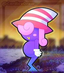  absurd_res blush clothing cordicedraw female gloves hair handwear hat headgear headwear hi_res humanoid lips magic_user mario_bros nintendo paper_mario paper_mario:_the_thousand_year_door pink_hair purple_body round_body shadow_siren solo vivian_(mario) witch witch_hat yellow_lips 