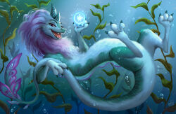  3_toes aquatic_dragon blue_body blue_fur bubble claws disney dragon eastern_dragon feet female feral fin fur furred_dragon furred_scalie hair kelp long_tail looking_at_viewer marine mythological_creature mythological_scalie mythology orb purple_hair raya_and_the_last_dragon reallynxgirl scalie sisu_(ratld) solo tail tail_fin toe_claws toes underwater water 