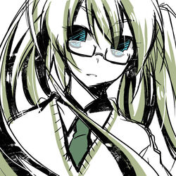  bad_id bad_pixiv_id bespectacled female glasses hatsune_miku long_hair simple_background solo tamura_hiro vocaloid white_background 