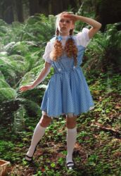  ass blonde_hair cosplay dorothy_gale dorothy_gale_(cosplay) female female forest looking_back original outside panties photo solo the_wizard_of_oz 