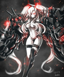  abyssal_ship commentary_request female glowing glowing_eye hair_over_one_eye kantai_collection kurobuchi_numama long_hair photoshop_(medium) red_eyes solo southern_ocean_war_princess twintails very_long_hair white_hair 