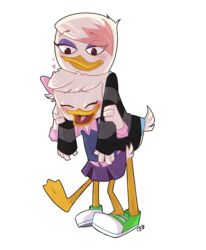  adolescent anatid anseriform anthro avian beak bird blush bottomless bottomwear clothed clothing disney duck ducktales ducktales_(2017) duo female female/female footwear heart_symbol hi_res hug lena_(ducktales) lolicon shirt shoes simple_background skirt soup_du_silence tail_under_skirt topwear webby_vanderquack white_background young young_anthro 