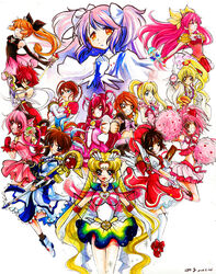  6+girls ai_tenshi_densetsu_wedding_peach amulet_heart animal_ears arika_yumemiya back_bow bell bishoujo_senshi_sailor_moon blonde_hair blue_eyes blue_sailor_collar boots bow brooch brown_hair cardcaptor_sakura cat_ears choker clenched_hand closed_eyes clow_card commentary_request cure_black cure_happy cutie_honey cutie_honey_(character) double_bun elbow_gloves fingerless_gloves futari_wa_precure fuuin_no_tsue gloves hair_bun hair_ornament hairbow hanasaki_momoko haneoka_meimi hat heart heart_brooch heart_choker highres hinamori_amu hoshizora_miyuki in-franchise_crossover jewelry kaitou_jeanne kaitou_saint_tail kamikaze_kaitou_jeanne kaname_madoka kinomoto_sakura kinomoto_sakura_(magic_dream_costume) kusakabe_maron long_hair lyrical_nanoha magazine_(weapon) magical_girl mahou_shoujo_lyrical_nanoha mahou_shoujo_madoka_magica mahou_shoujo_madoka_magica_(anime) mermaid_melody_pichi_pichi_pitch mew_ichigo midriff mirror misumi_nagisa momomiya_ichigo multicolored_clothes multicolored_skirt multiple_girls my-otome nanami_lucia navel necklace open_mouth orange_hair own_hands_clasped own_hands_together photoshop_(medium) pink_bow pink_eyes pink_hair pink_hat pink_skirt pom_pom_(cheerleading) ponytail precure purple_eyes raising_heart raising_heart_(accel_mode)_(2nd) red_bow red_eyes red_hair ribbon ruriko_(yaoihyper) sailor_collar sailor_moon sailor_senshi_uniform saint_tail short_hair shugo_chara! skirt smile smile_precure super_sailor_moon takamachi_nanoha takamachi_nanoha_(sacred_mode)_(2nd) tokyo_mew_mew tsukino_usagi twintails two_side_up ultimate_madoka very_long_hair wand wedding_peach white_choker wing_brooch yellow_bow yellow_choker yellow_eyes 