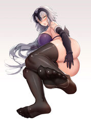  absurdres black_legwear breasts cha_hou commentary_request fate/grand_order fate_(series) feet female foot_focus foreshortening grey_hair highres jeanne_d&#039;arc_alter_(avenger)_(fate) jeanne_d&#039;arc_alter_(fate) large_breasts legs long_hair looking_at_viewer no_pants no_shoes panties pantyshot photoshop_(medium) soles thighhighs thighs toes underwear 