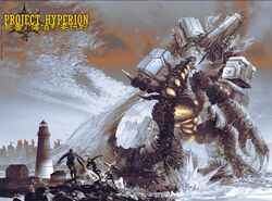  battle cloud energy fight fighting giant_monster giant_robot glowing gun hyperion_(project_nemesis) kaijuu lighthouse mecha monster nemesis_(project_nemesis) ocean project_nemesis robot sea sharksden water wave 