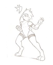  0r0 absurd_res anthro clothed clothing denzeltip exclamation_point hi_res lagomorph leporid male mammal monochrome rabbit solo standing thick_thighs 