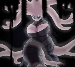  absurd_res areola big_breasts black_background blue_eyes bound breasts elemental_creature empty_eyes featureless_(disambiguation) female flora_fauna hi_res hollow_knight non-mammal_breasts not_furry plant simple_background solo team_cherry white_lady_(hollow_knight) wrappings yoshimister 