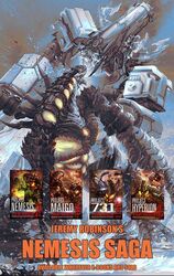  battle cheung_chung_tat energy fight fighting giant_monster giant_robot glowing gun hyperion_(project_nemesis) kaijuu mecha mega-tsuchi monster nemesis_(project_nemesis) ocean project_nemesis robot scylla_(project_nemesis) sea sharksden tsuchi_(project_nemesis) water wave 