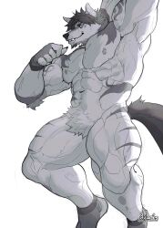  abs absurd_res anthro canid canine canis digital_media_(artwork) dylarts fur hi_res male mammal muscular muscular_anthro muscular_male mythological_canine mythological_creature mythology nipples nude pecs solo tail were werecanid werecanine werewolf werner wolf 