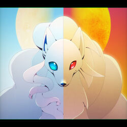  1:1 2024 alolan_form alolan_ninetales ambiguous_feral ambiguous_gender big_tail black_nose blue_eyes blue_inner_ear blue_nose bust_portrait canid canine colored detailed_background digital_media_(artwork) duo empty_eyes feral fluffy fluffy_tail front_view full_moon fur generation_1_pokemon generation_7_pokemon glistening glistening_eyes head_tuft hi_res inner_ear_fluff kemono kompeito letterbox looking_at_viewer mammal monotone_body monotone_fur monotone_tail moon multi_tail neck_tuft night ninetales nintendo outside pokemon pokemon_(species) portrait red_eyes red_sky regional_form_(pokemon) shaded signature sitting sky tail tuft white_body white_ears white_fur white_inner_ear_fluff white_tail yellow_body yellow_ears yellow_fur yellow_inner_ear yellow_tail 