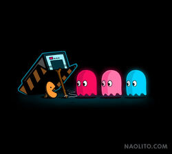  bandai_namco blinky_(pac-man) crossover digital_media_(artwork) english_text female ghost ghostbusters group inky_(pac-man) male naolito not_furry pac-man pac-man_(series) pinky_(pac-man) simple_background spirit text trap_(contrivance) 