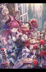  :o apple arm_support blue_eyes bow building candle candlestand chalice circle_skirt commentary_request cup curtains day deer deer_head detached_sleeves diamond_(shape) dragon_horns dragon_tail dress elizabeth_bathory_(fate) elizabeth_bathory_(fate/extra_ccc) elizabeth_bathory_(second_ascension)_(fate) fate/extra fate/extra_ccc fate_(series) female flower food frills fruit glint hair_ornament hand_on_own_chest heart heart_hair_ornament highres horns indoors knees_together_feet_apart lens_flare letterboxed long_hair looking_at_viewer open_mouth open_window pink_bow pink_flower pink_hair pink_rose plaid plaid_skirt pointy_ears red_flower red_rose rose sitting skirt solo sunlight sword tail tail_bow tail_ornament torino_aqua tower town trophy_head weapon window wrist_cuffs 