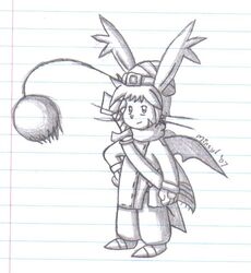  2007 final_fantasy lined_paper looking_at_viewer male mammal mineyl monochrome moogle square_enix traditional_media_(artwork) young 