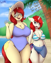  absurd_res age_difference an-tonio anthro beach big_breasts bikini biped blush breasts cleavage closed_eyes clothed clothing cutie_mark daughter_(lore) dialogue digital_media_(artwork) duo equid equine female golden_brooch hair hasbro hat headgear headwear hi_res horn mammal mature_female mother_(lore) mother_and_child_(lore) mother_and_daughter_(lore) my_little_pony mythological_creature mythological_equine mythology one-piece_swimsuit parent_(lore) parent_and_child_(lore) parent_and_daughter_(lore) red_hair silver_draw size_difference swimwear text thick_thighs translucent translucent_clothing two-piece_swimsuit unicorn white_body yellow_body 