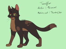  ambiguous_gender barkfur_(artist) brown_body brown_fur domestic_cat english_text fan_character felid feline felis feral fur green_background green_eyes hi_res male_(lore) mammal model_sheet simple_background solo text warriors_(book_series) 