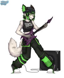  absurd_res alternative_fashion anthro badass_woman beanie black_hair bottomwear canid canine clothing crop_top female fur green_hair grey_body grey_fur hair happypancakes34 hat headgear headwear hi_res hybrid hyena mammal markings midori_(happypancakes34) multicolored_body multicolored_fur my_chemical_romance oversized_clothing pants scene_(fashion) shirt spots spotted_body terrcofr topwear torn_clothing 