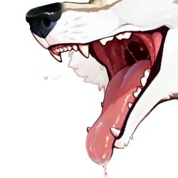  1:1 2024 absurd_res ambiguous_gender bodily_fluids canid canine canis detailed_mouth drooling fangs fur grey_body grey_fur heart_symbol hi_res mammal open_mouth saliva saliva_string solo teeth vespenstudios white_body white_fur wolf 